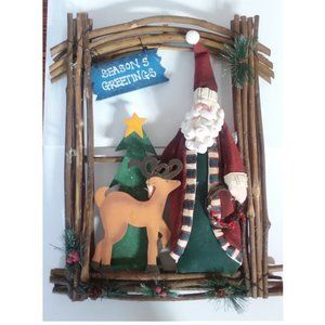 Primitive Christmas Wall Decor by Prima Creations, Santa Reindeer Star, 19"x13"